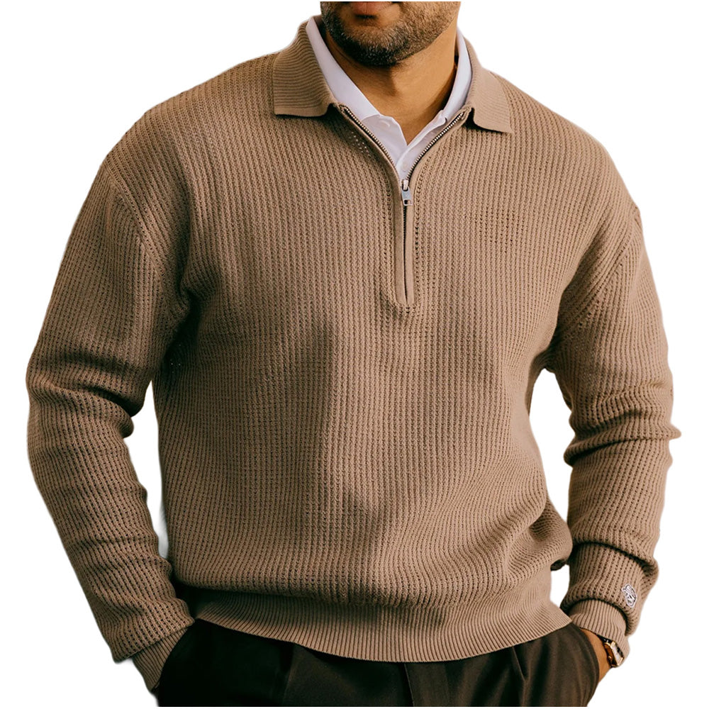 Loose Knit Long Sleeve 1/4 Zip Polo