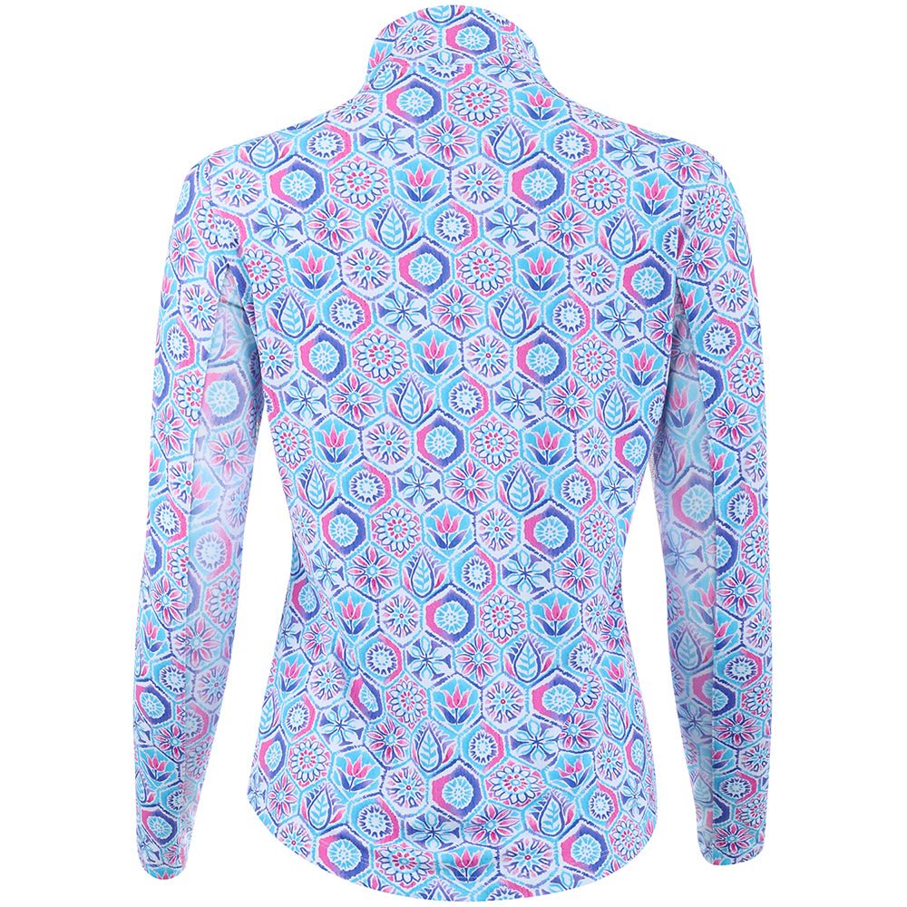 Women's Long Sleeve 1/4 Zip Mock Neck Top - Alexis Print - Fairway Styles