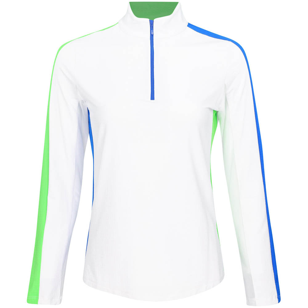 Women's Long Sleeve 1/4 Zip Mock Neck Top - Color Block Print