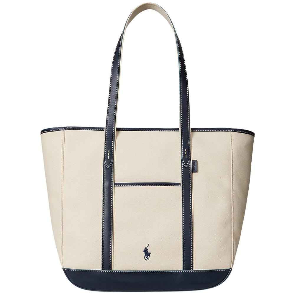 Women's Leather - Trim Canvas Medium Shopper Tote Bag - Fairway Styles