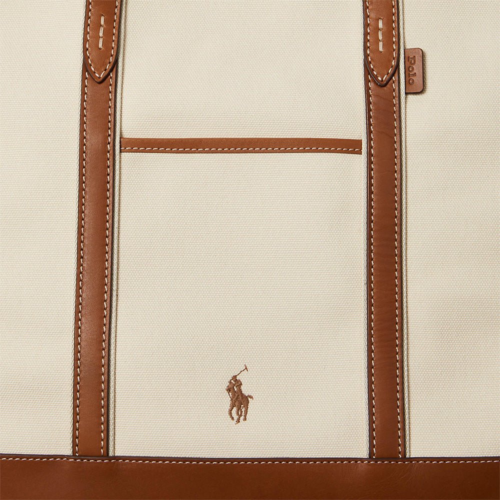 Women's Leather - Trim Canvas Medium Shopper Tote Bag - Fairway Styles