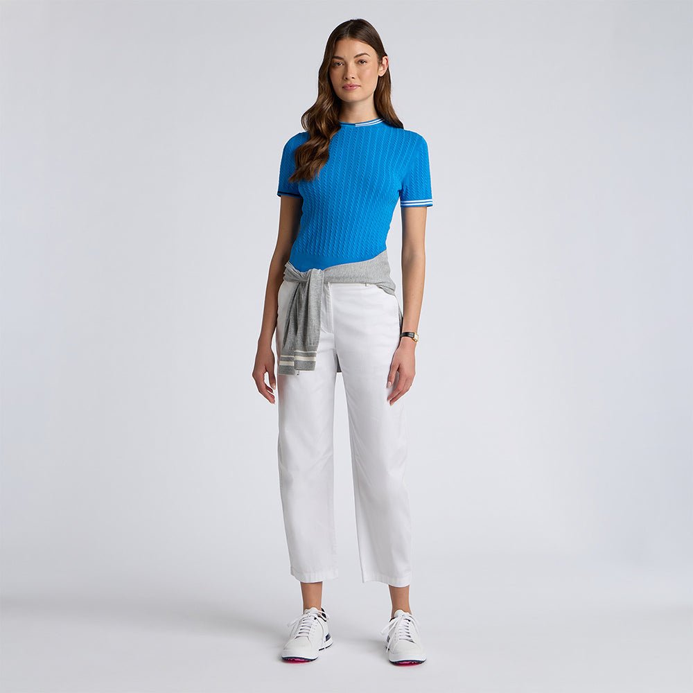 Women's Cable Knit Short Sleeve Crewneck Sweater