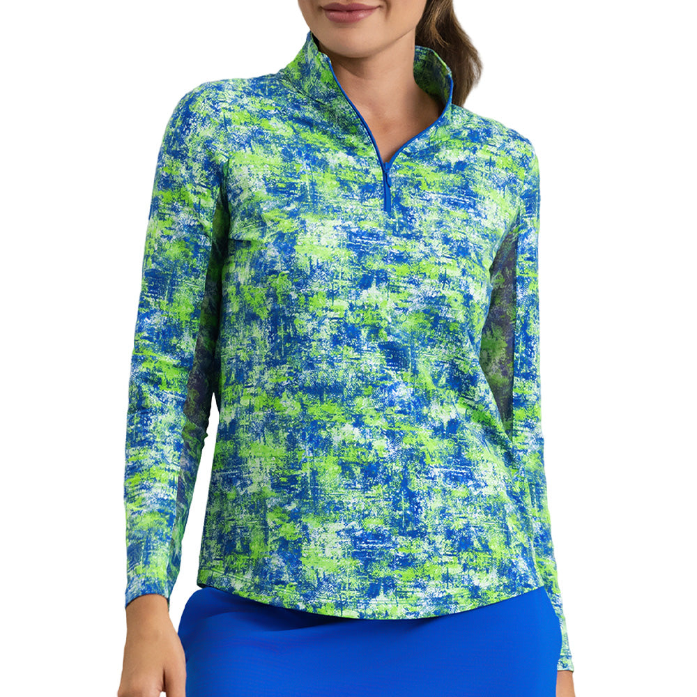Women's Long Sleeve 1/4 Zip Mock Neck Top - Kate Print