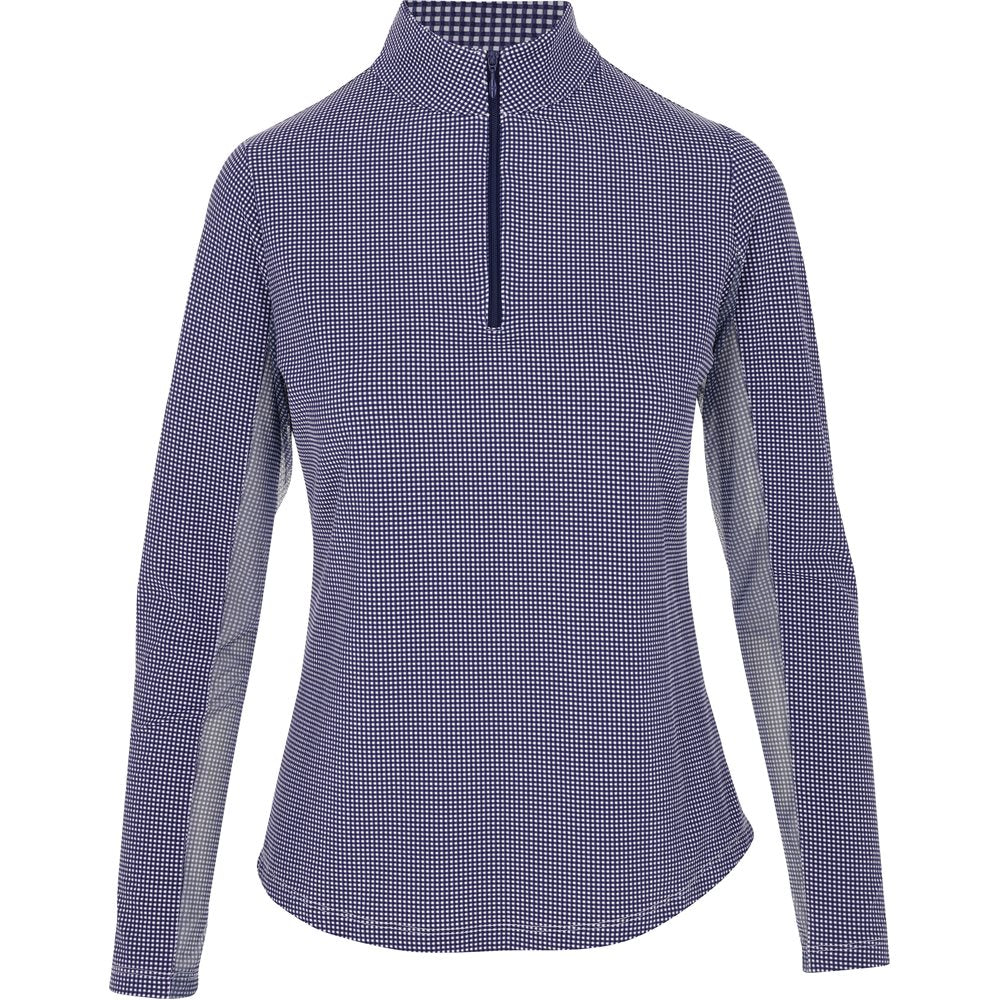 Women's Long Sleeve Mock Neck Top - Mini Check Print