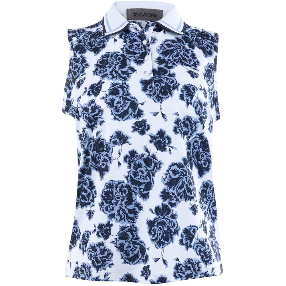 Women's Floral Print Silky Tech Sleeveless Polo