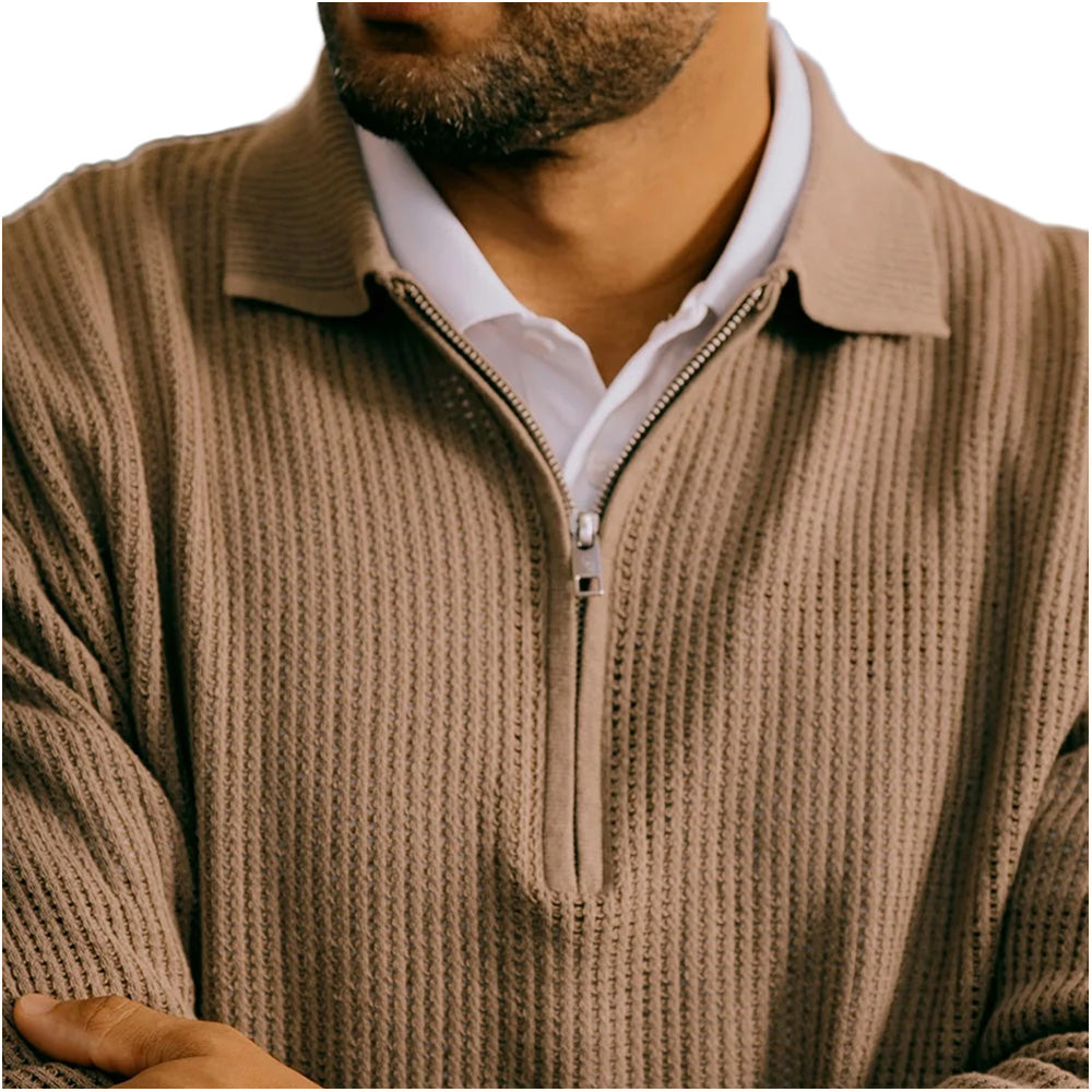 Loose Knit Long Sleeve 1/4 Zip Polo