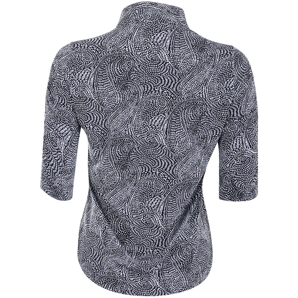 Women's Ruched Elbow Sleeve 1/4 Zip Mandarin Collar Pullover - Stephanie Print