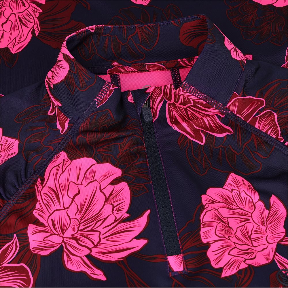 Women's Stamped Floral Tech Jersey Ruched 1/4 Zip Pullover