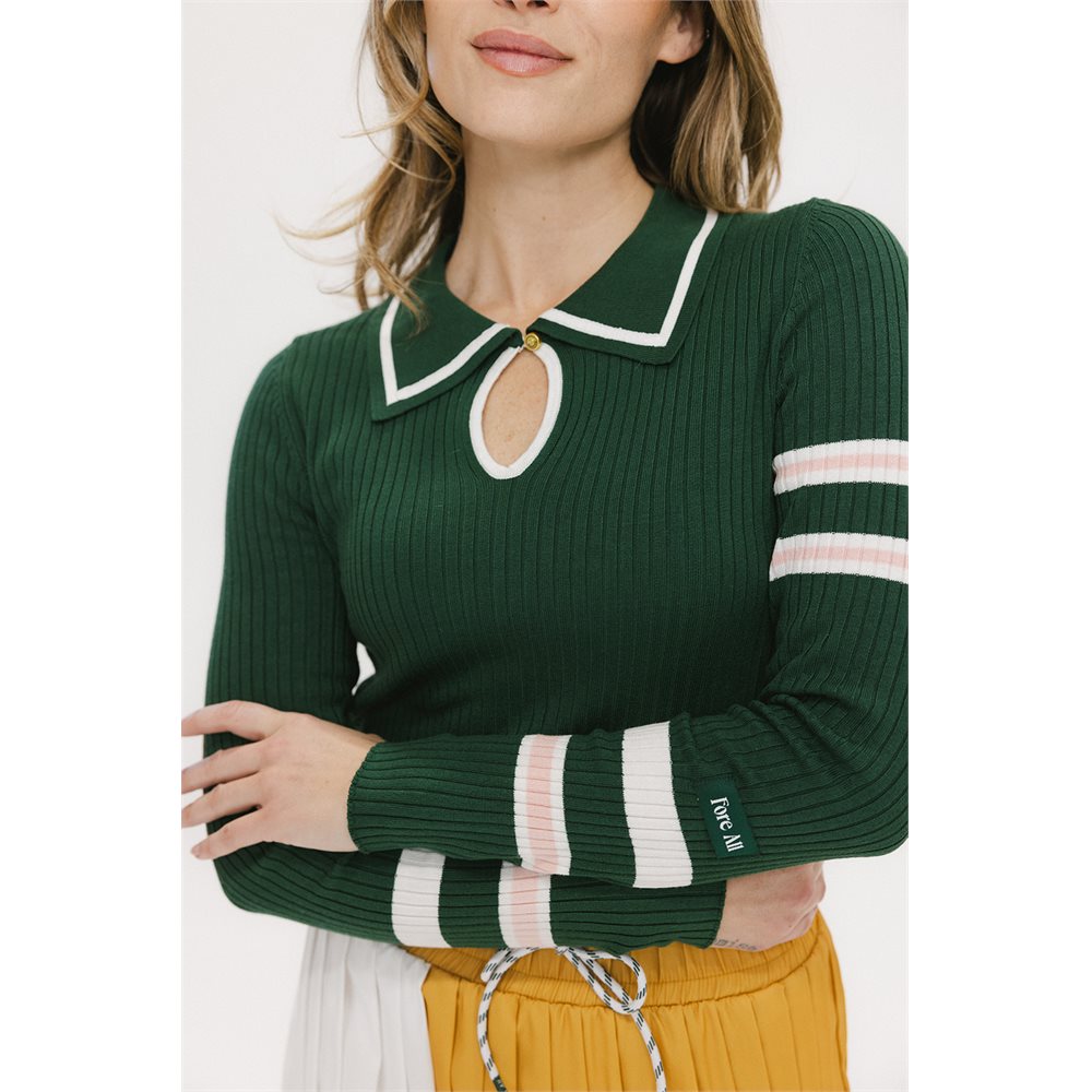 Women's Alice Ribbed Keyhole Long Sleeve Polo