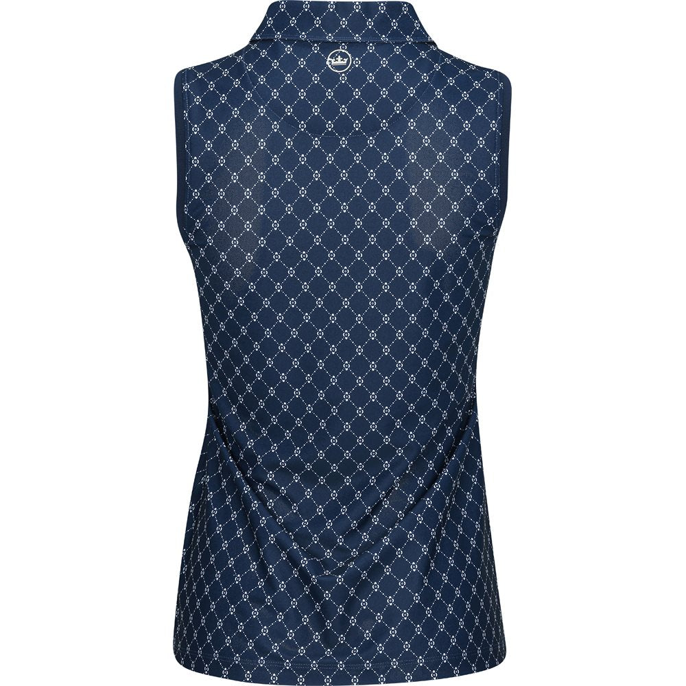 Women's Lattice Blossom Banded Sport Mesh Sleeveless Polo