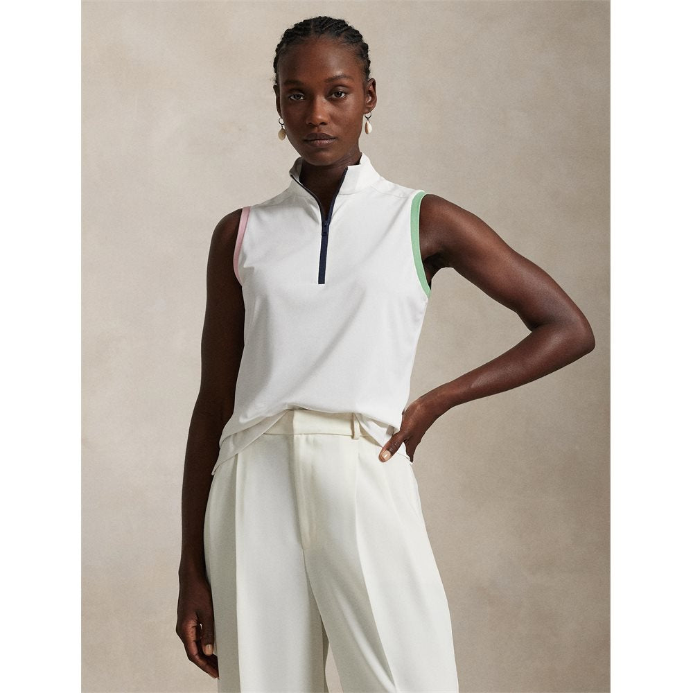 Women's Slim Fit Sleeveless 1/4 Zip Mock Neck Polo