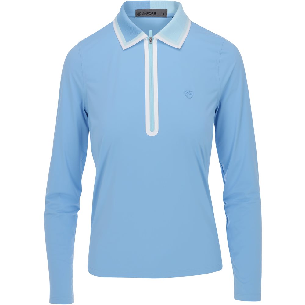 Women's Color Block Silky Tech Nylon Long Sleeve 1/4 Zip Polo