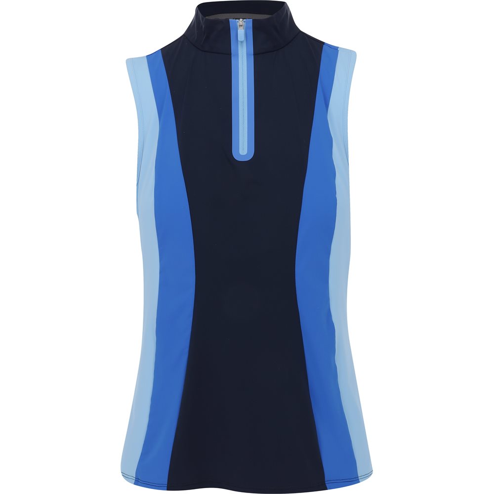 Women's Color Block Silky Tech Nylon Sleeveless 1/4 Zip Mock Neck Polo