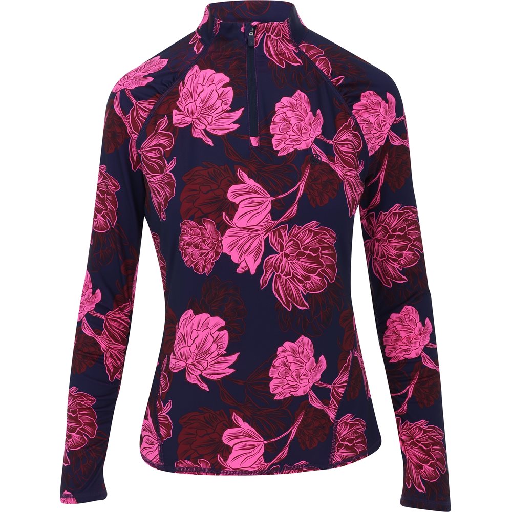 Women's Stamped Floral Tech Jersey Ruched 1/4 Zip Pullover