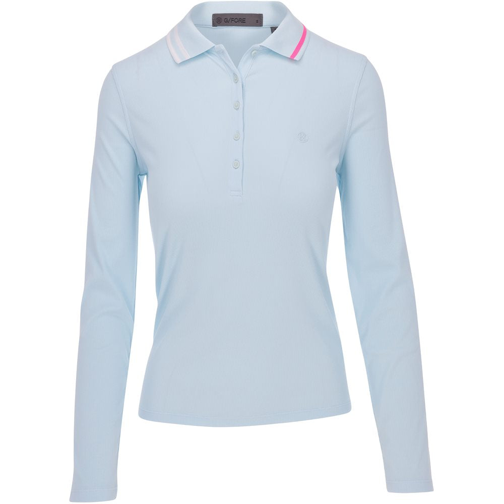 Women's Contrast Collar Ribbed Tech Nylon Long Sleeve Polo