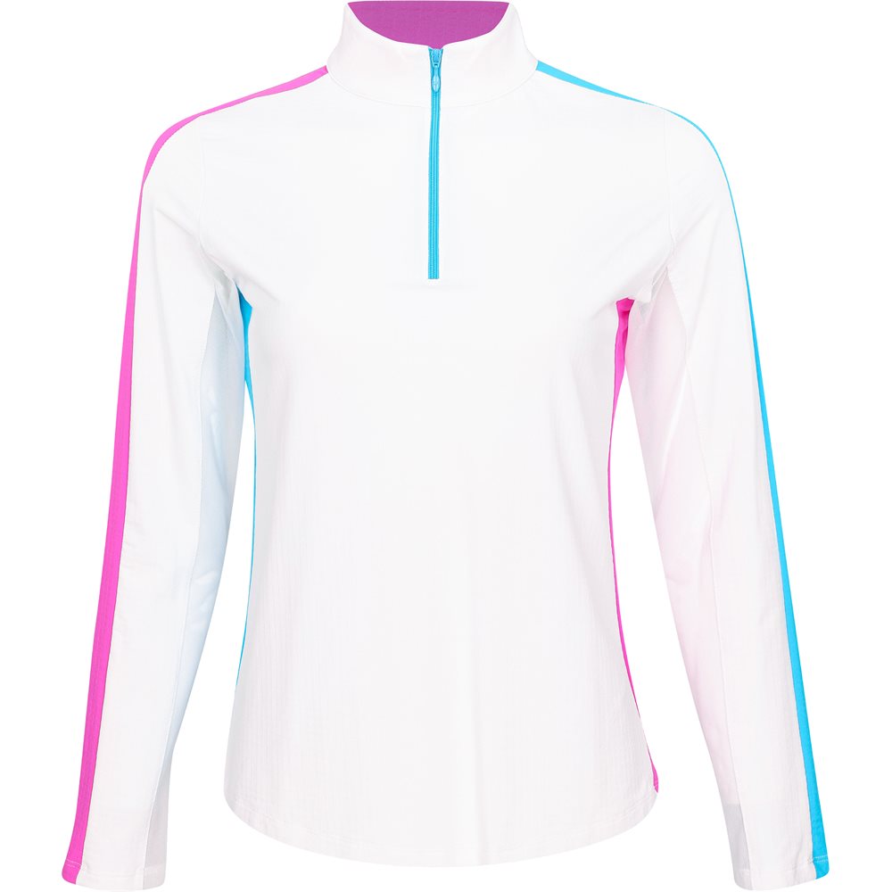 Women's Long Sleeve 1/4 Zip Mock Neck Top - Color Block Print