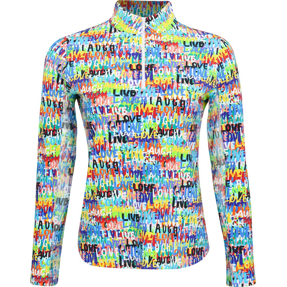 Women's Long Sleeve 1/4 Zip Mock Neck Top - Live Love Laugh Print