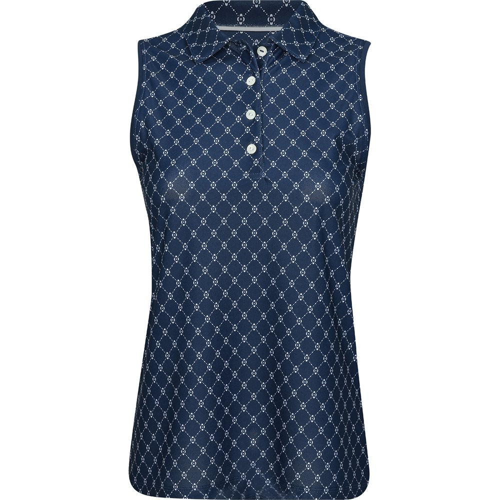 Women's Lattice Blossom Banded Sport Mesh Sleeveless Polo