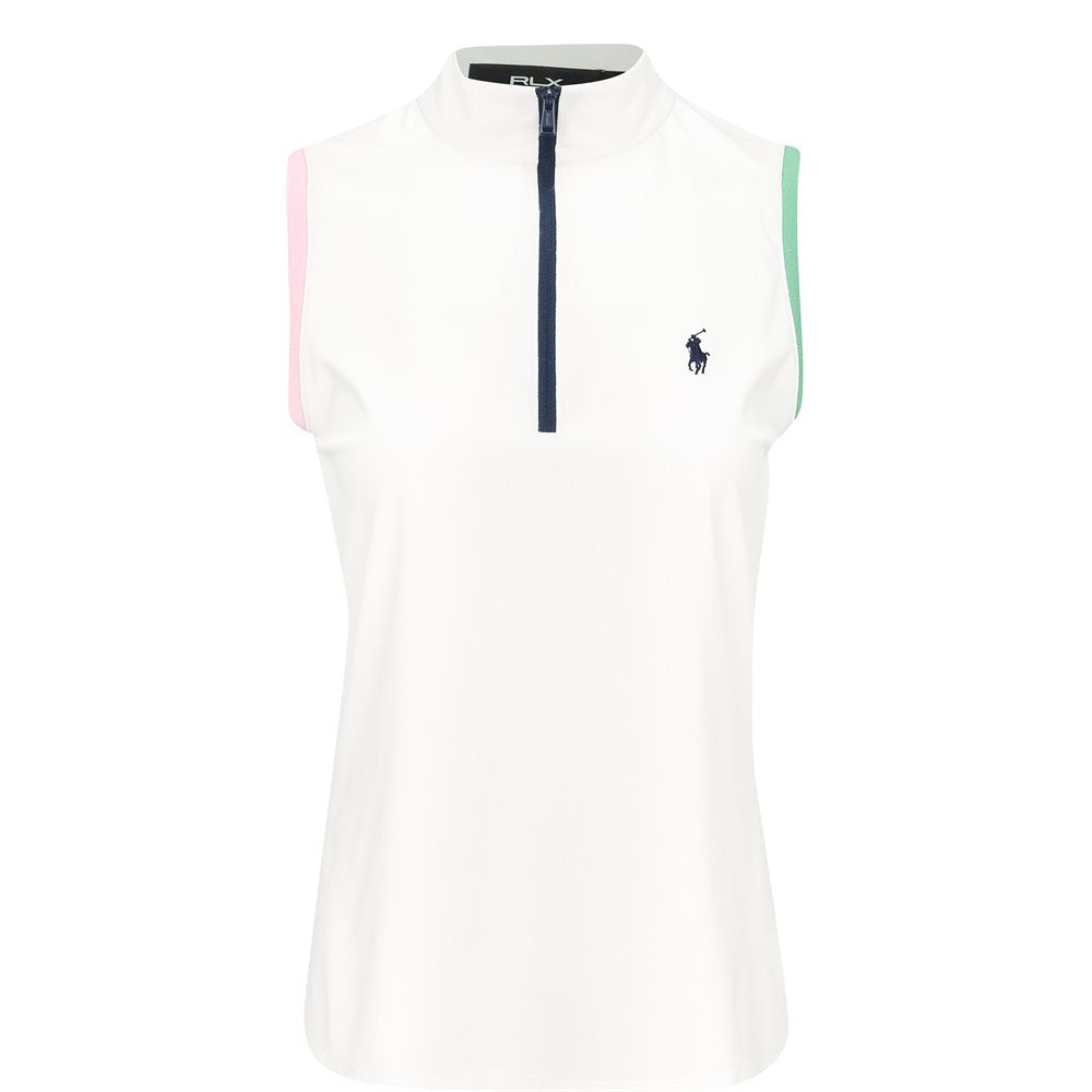 Women's Slim Fit Sleeveless 1/4 Zip Mock Neck Polo