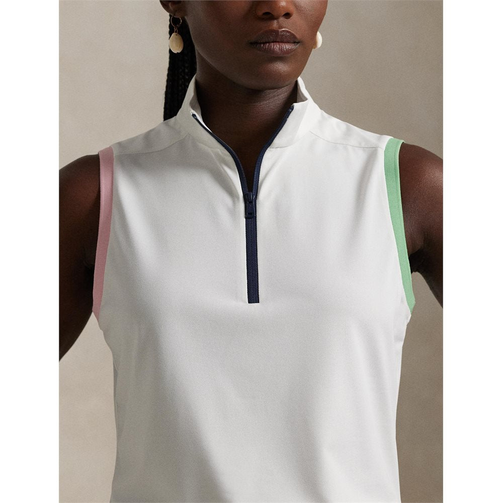 Women's Slim Fit Sleeveless 1/4 Zip Mock Neck Polo