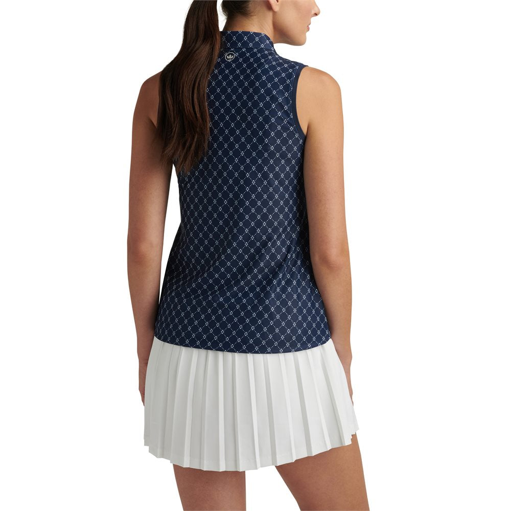 Women's Lattice Blossom Banded Sport Mesh Sleeveless Polo