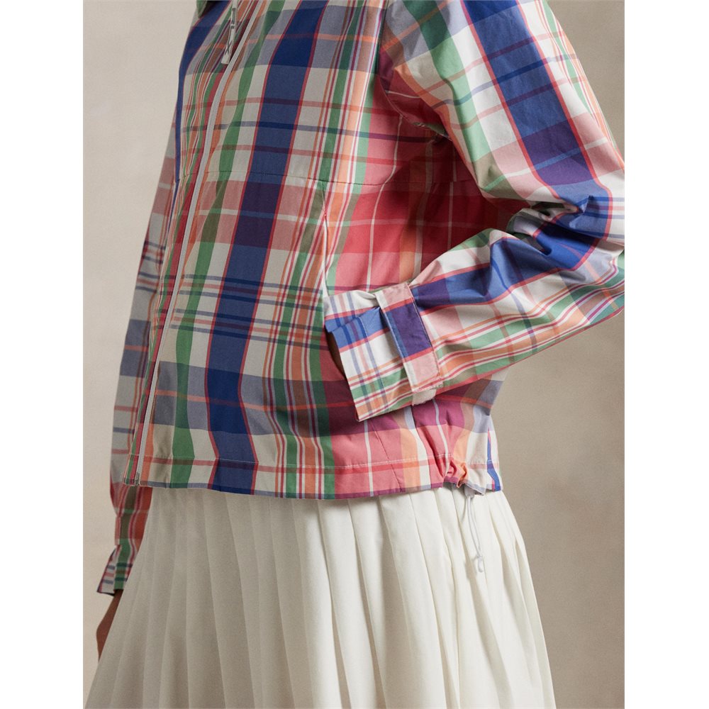 Women's Plaid Packable Hooded Rain Jacket