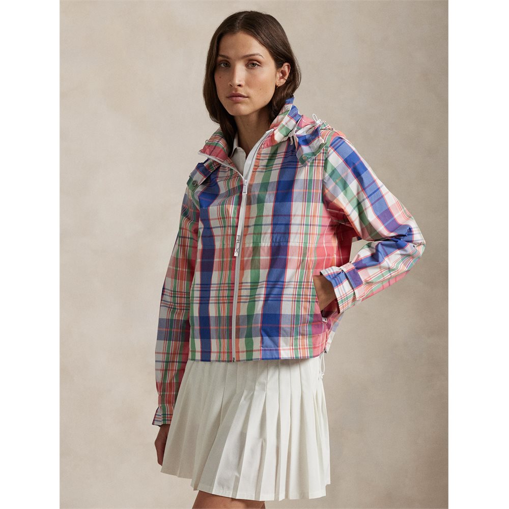 Women's Plaid Packable Hooded Rain Jacket