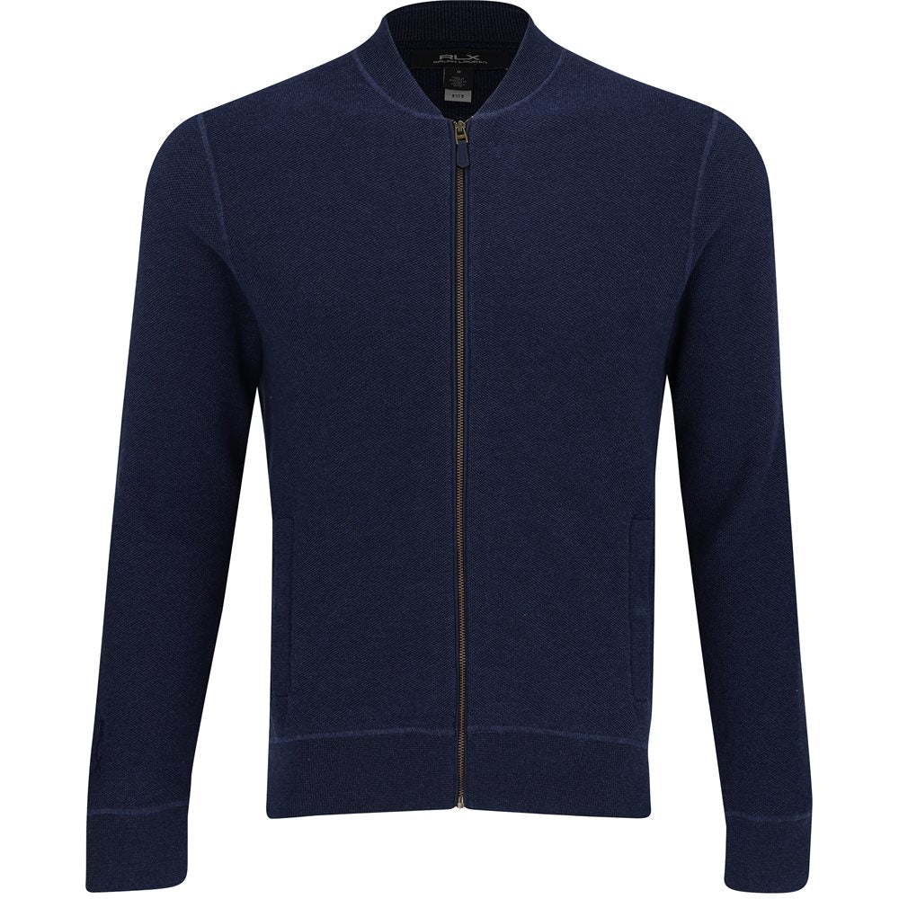 Mesh-Knit Cotton Full Zip Cardigan