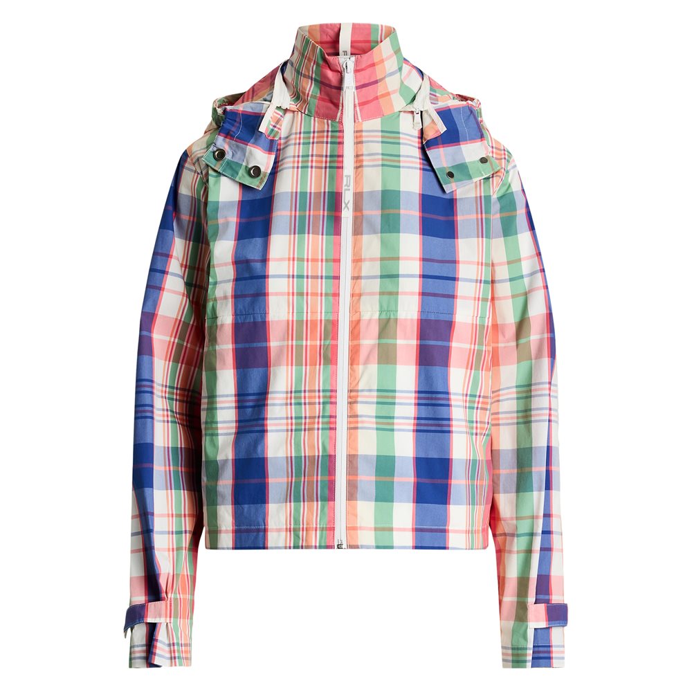 Women's Plaid Packable Hooded Rain Jacket