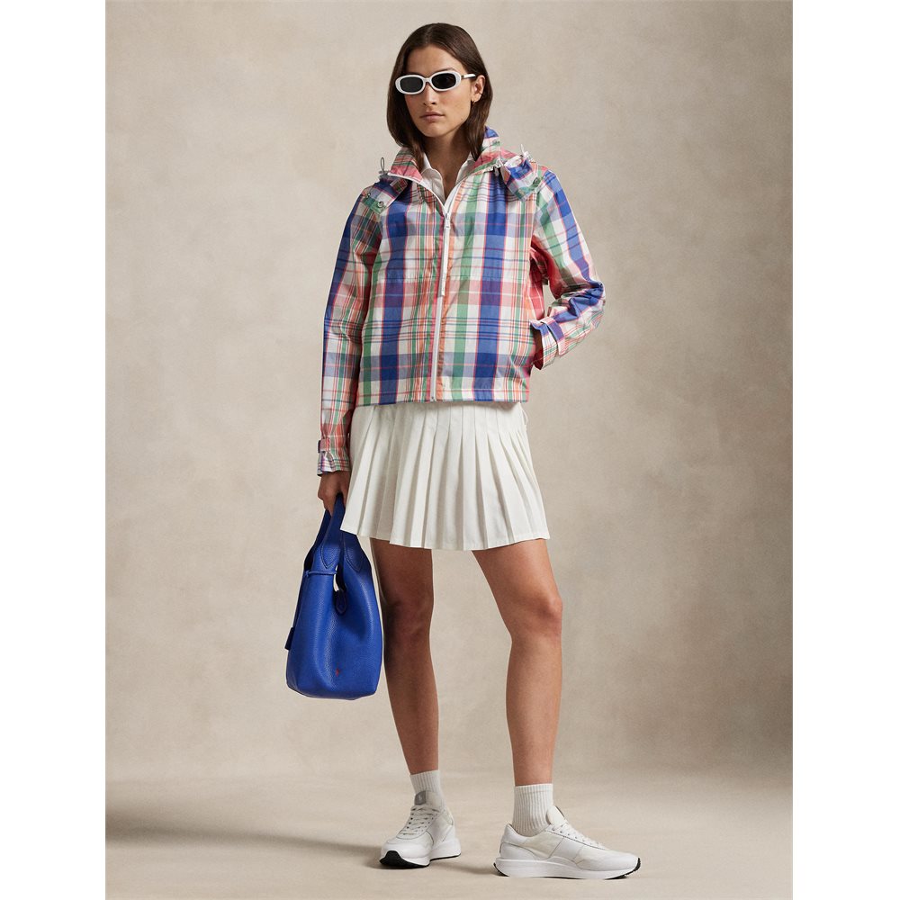 Women's Plaid Packable Hooded Rain Jacket