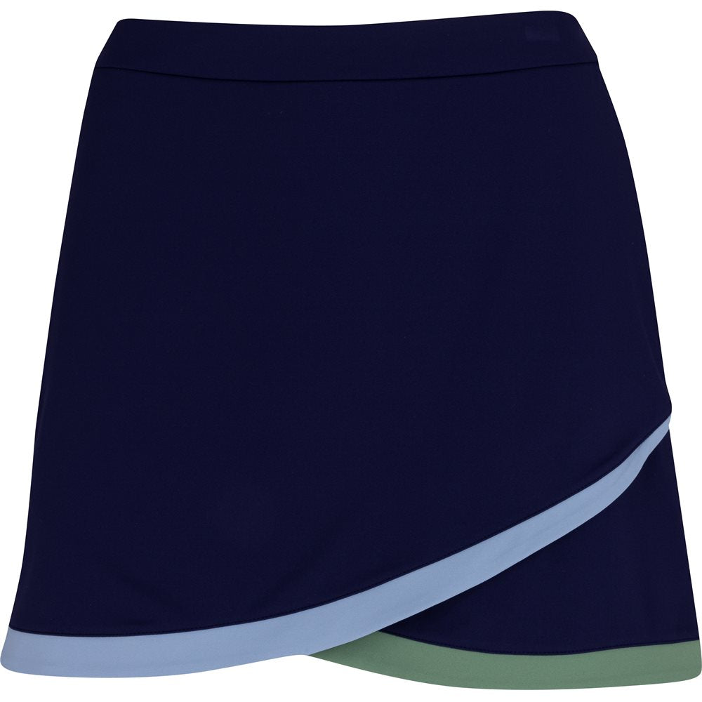 Women's Dry Wick Interlock Wrap Petal Hemline Contrast Trim 15" Skort