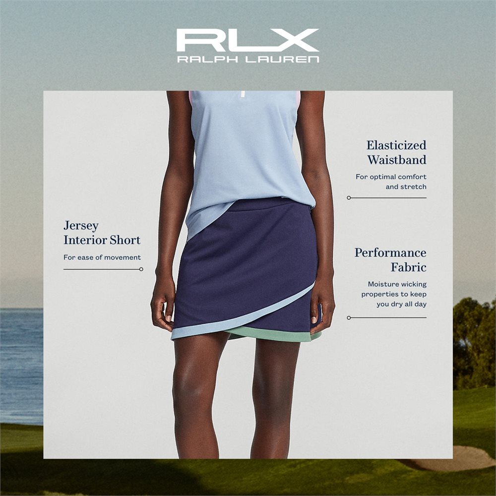 Women's Dry Wick Interlock Wrap Petal Hemline Contrast Trim 15" Skort