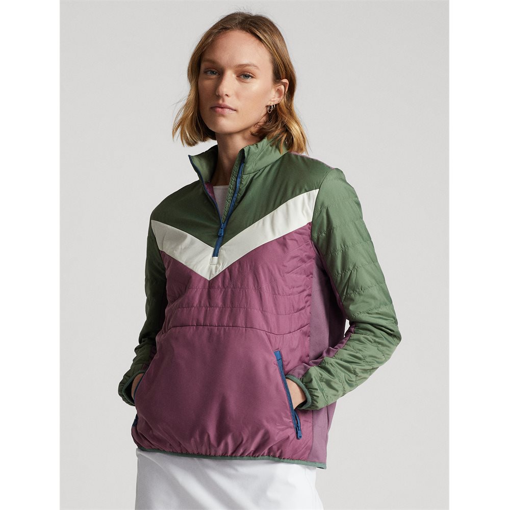 Women's Quilted Woven Icon Fleece 1/4 Zip Hybrid ColorBlock Jacket Midlayer