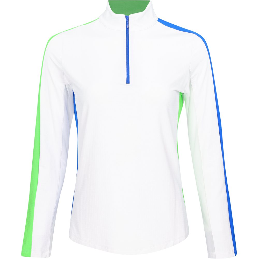 Women's Long Sleeve 1/4 Zip Mock Neck Top - Color Block Print