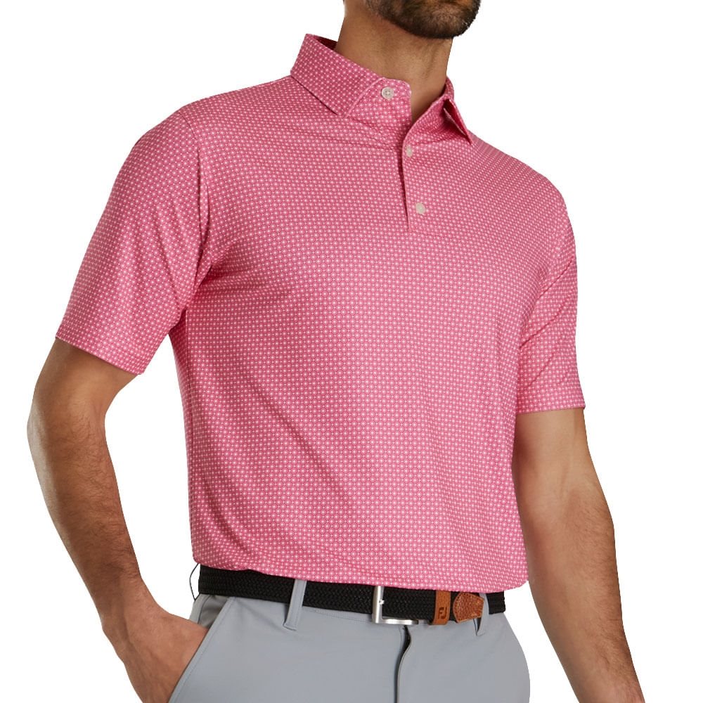 Lisle Dot Geo Print Self Collar Golf Polo - Previous Season