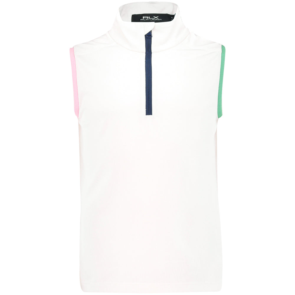 Juniors' Tricolor Sleeveless 1/4 Zip Mock Neck Polo