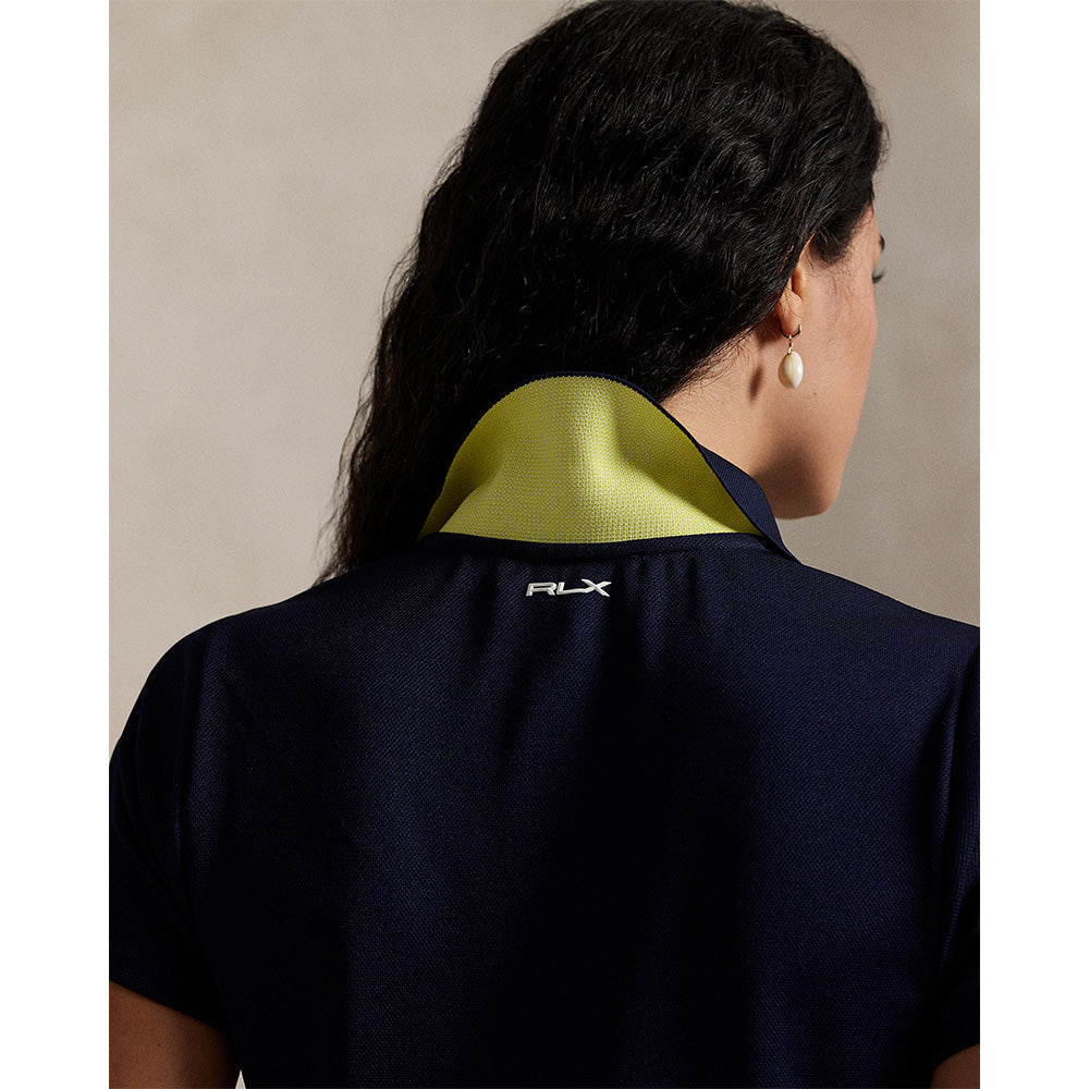 Women's Heavyweight Pique Knit Placket Short Sleeve Dress