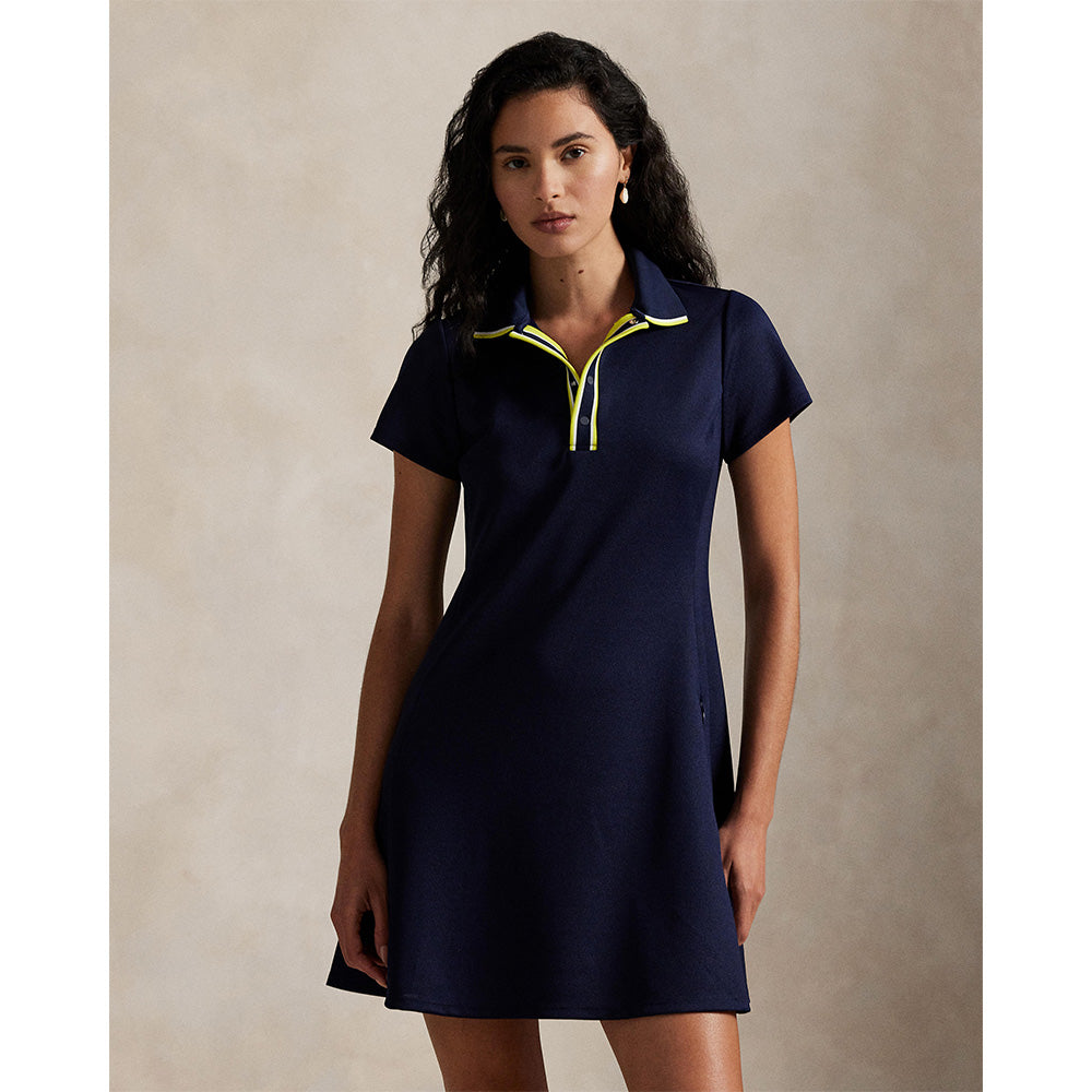 Women's Heavyweight Pique Knit Placket Short Sleeve Dress