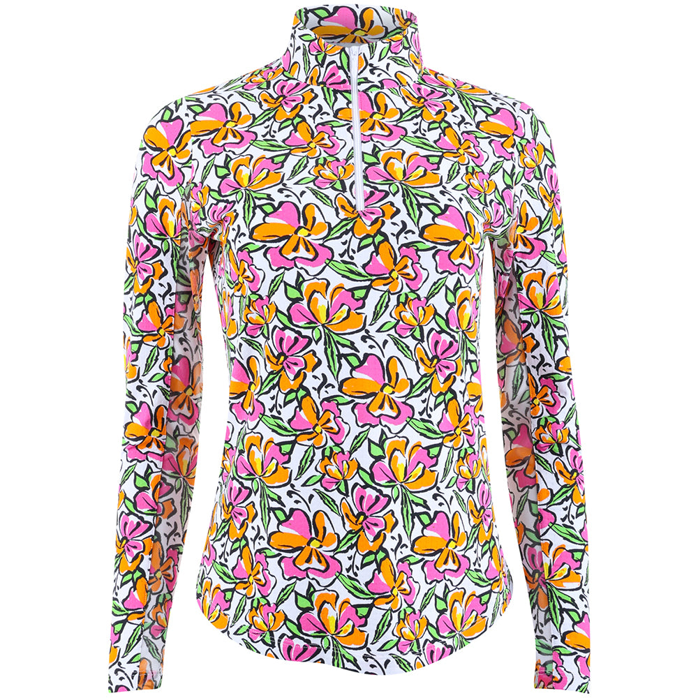 Women's Long Sleeve 1/4 Zip Mock Neck Top - Sonia Print