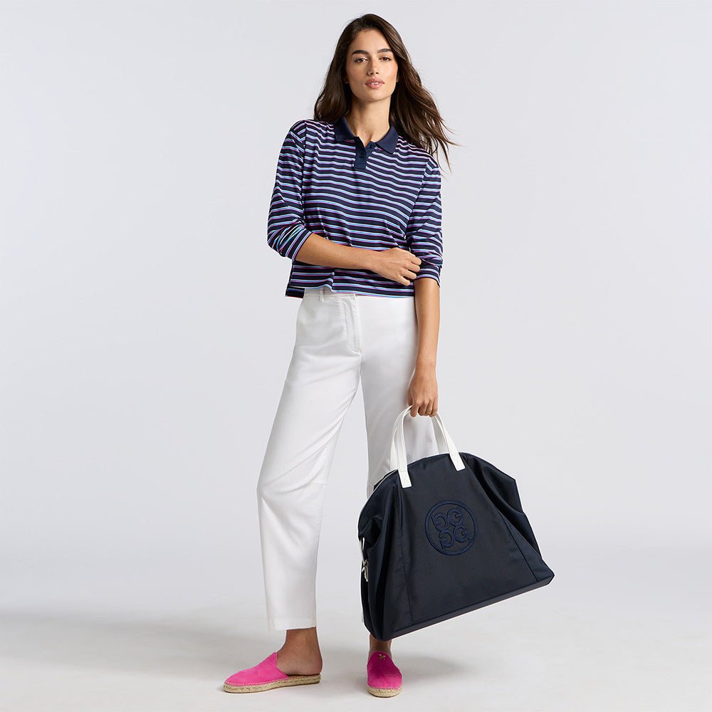 Women's Striped It Tech Pique Relaxed Long Sleeve Polo
