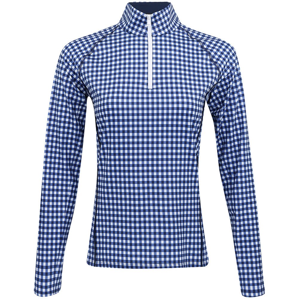 Women's Gingham Stretch - Jersey 1/4 Zip Pullover - Fairway Styles