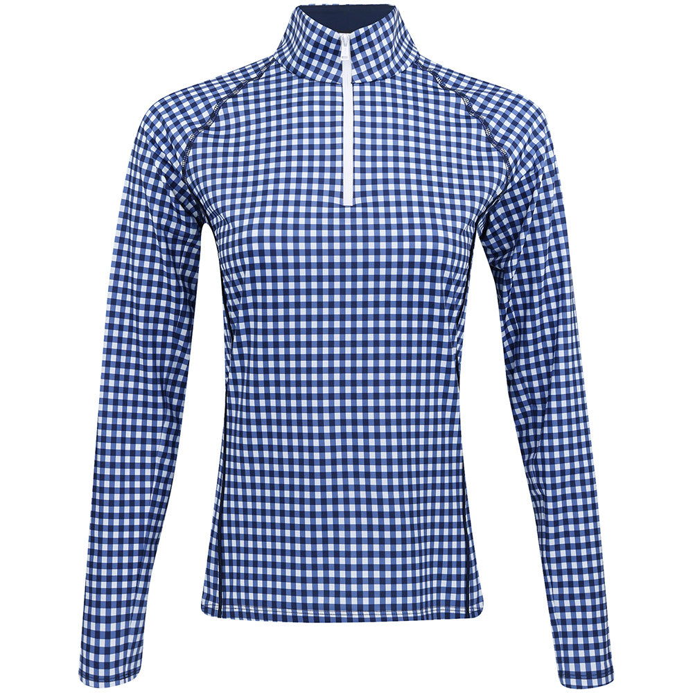 Women's Gingham Stretch-Jersey 1/4 Zip Pullover