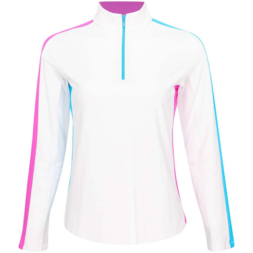 Women's Long Sleeve 1/4 Zip Mock Neck Top - Color Block Print