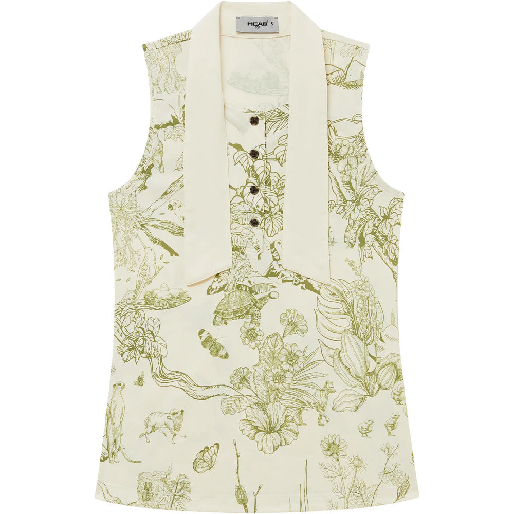 Women's Sleeveless Tie Collar Top