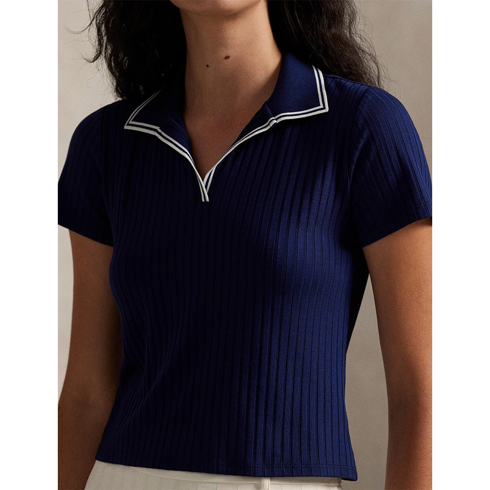 Women's Slim Fit Rib-Knit Cricket Polo