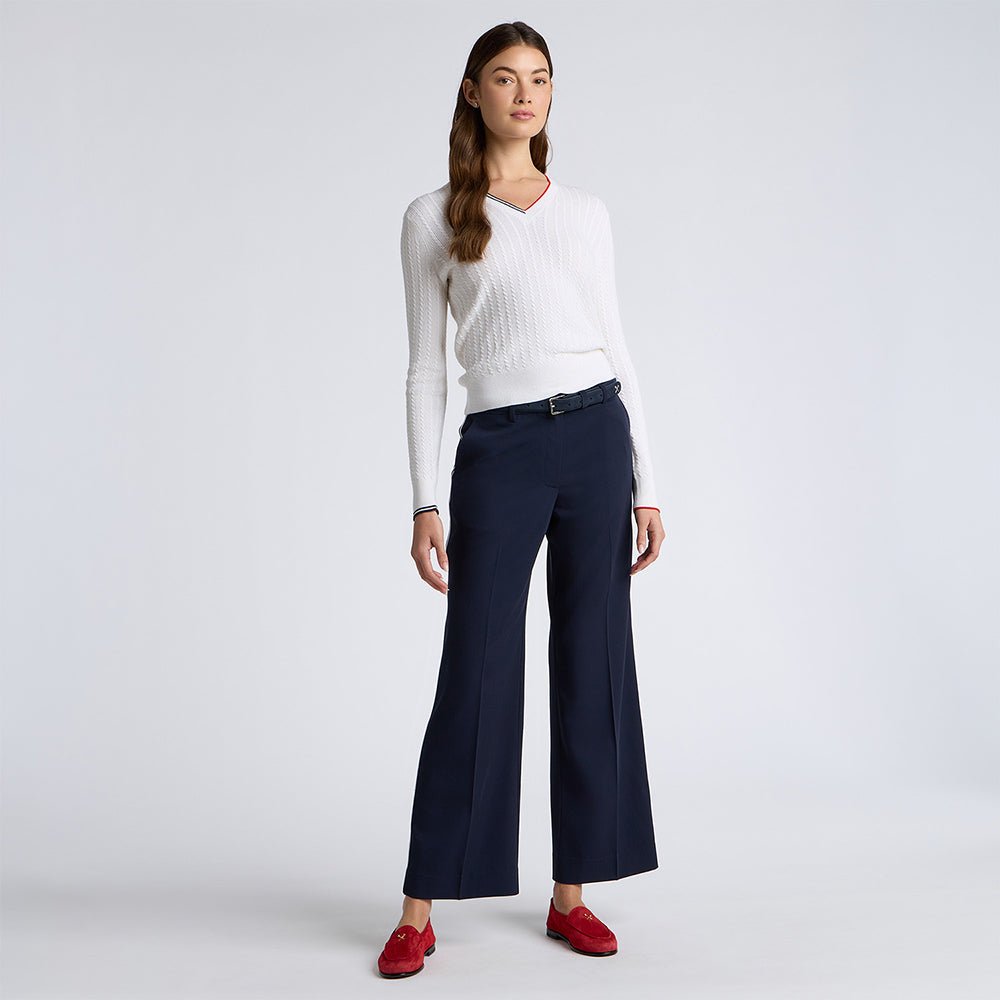 Women's Cable Knit Cashmere V-Neck Sweater