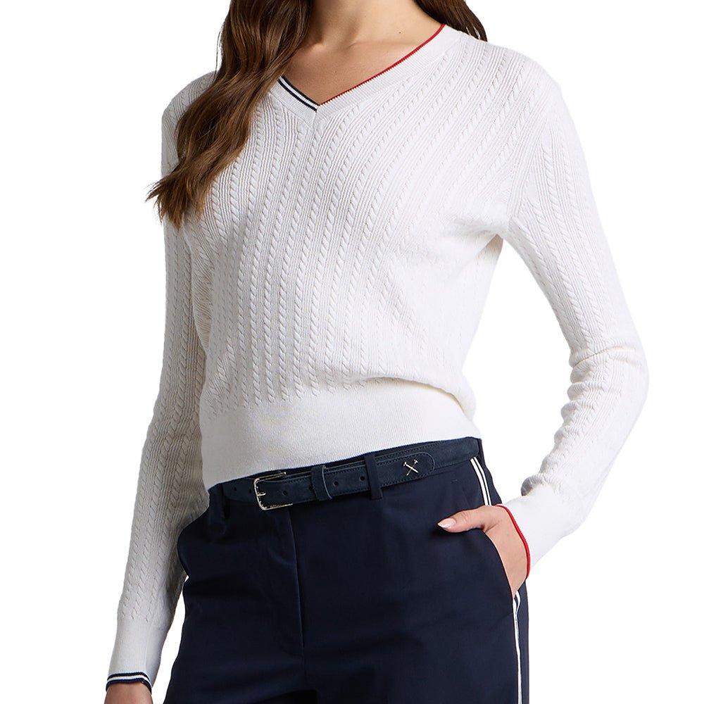 Women's Cable Knit Cashmere V-Neck Sweater