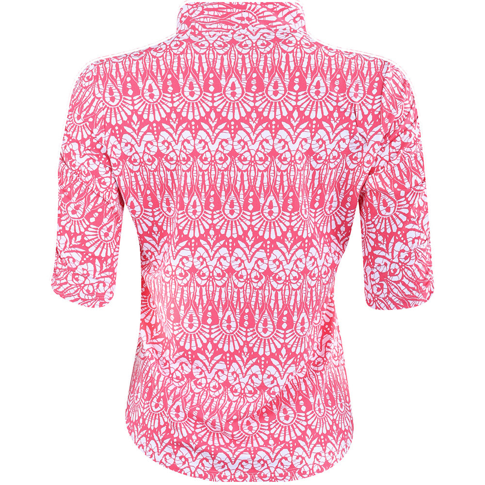 Women's Ruched Elbow Length Sleeve 1/4 Zip Top - Barbara Print