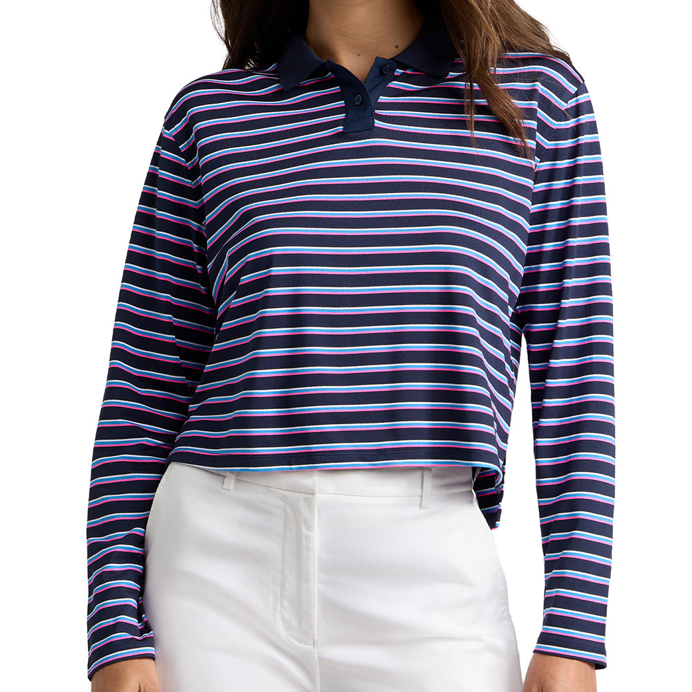 Women's Striped It Tech Pique Relaxed Long Sleeve Polo
