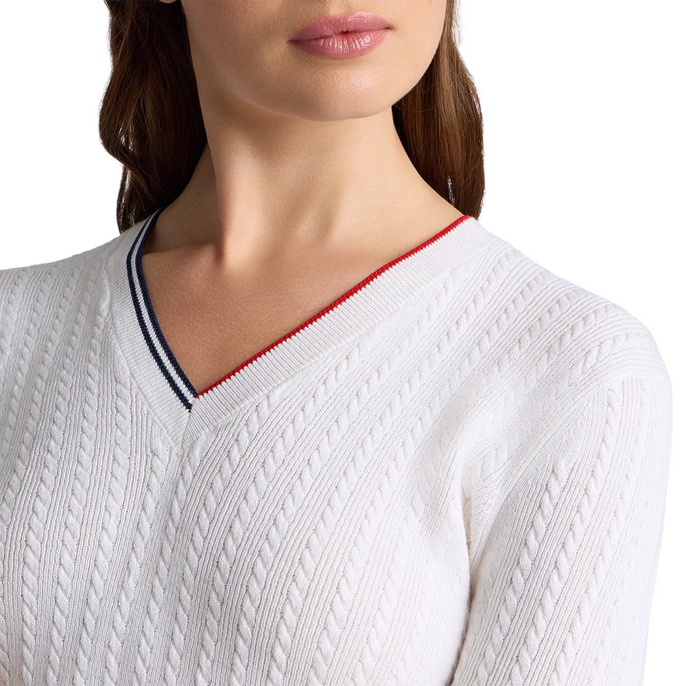 Women's Cable Knit Cashmere V-Neck Sweater